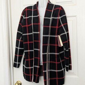 LOVE SCARLETT Women's cutout-elbow Open Cardigan Sweater Top Size L Black Stripe